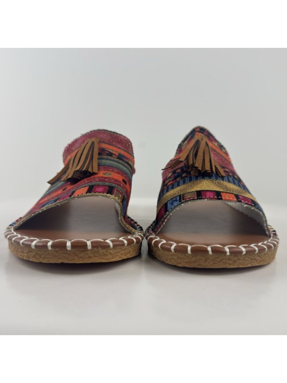 Boho Slide Sandals Womens 9.5 EU 41 Tassel Open Toe Multicolor Tribal Summer NEW - Picture 5 of 12
